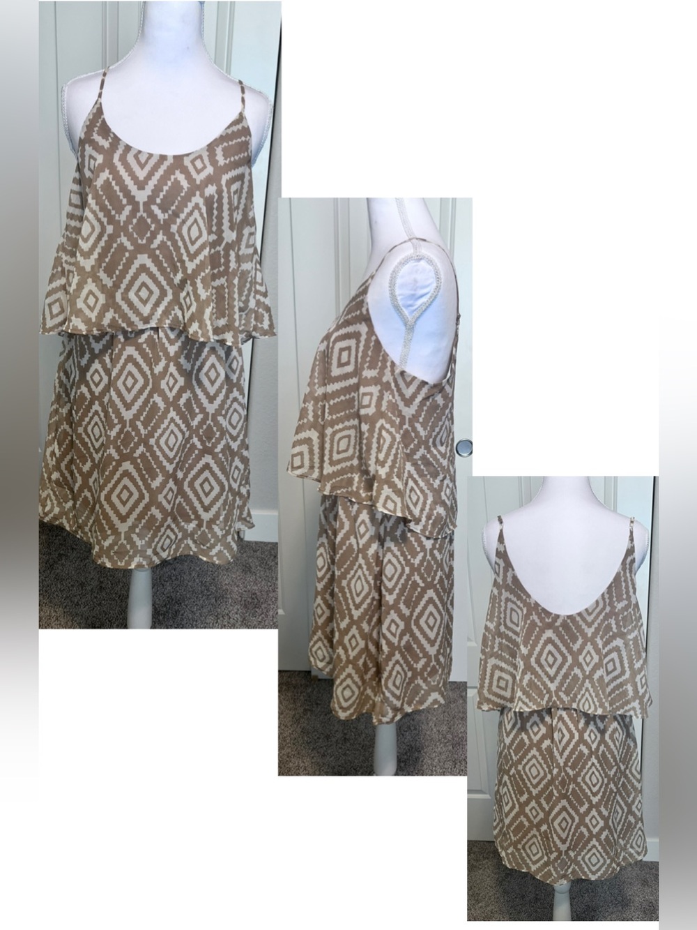 Flowy Print Adjustable Spaghetti Strap Lined Dress Sz Medium